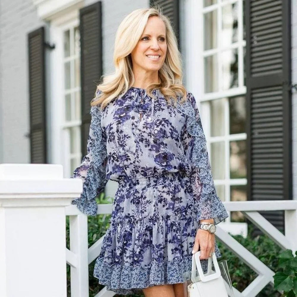 Misa Los Angeles Eliza Dress Violet Blue Floral $350